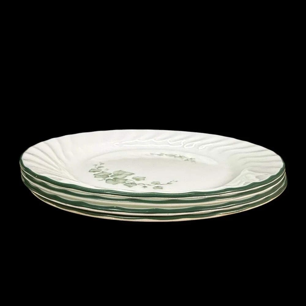 Corelle Callaway Ivy Bread/Dessert Plates Green Trim White Swirl 7 1/4